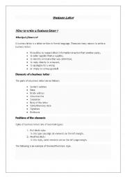 English Worksheet: Writing a business letter