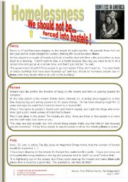 English Worksheet: HOMELESSNESS We should not be forced into hostels !