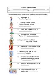 English Worksheet: Countries and nationalities