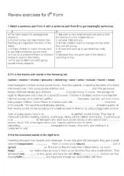 English Worksheet: Review exercises for 9th form