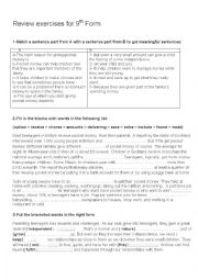 English Worksheet: Review exercises for 9th form