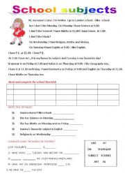 English Worksheet: school subjects