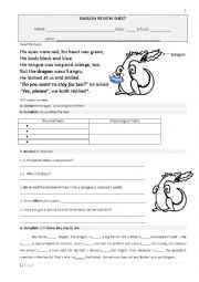 English Worksheet: Mallon, the Dragon - REVIEW SHEET