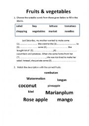 English Worksheet: vegetables and fruits