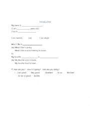 English Worksheet: Introduction (speaking class)