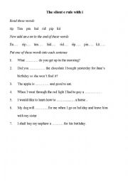 English Worksheet: The silent e rule with i
