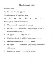 English Worksheet: The silent e rule with i
