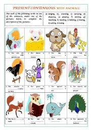 English Worksheet: PRESENT CONTINUOUS with ANIMALS (with key)
