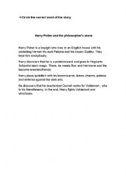 English Worksheet: Harry potter choose the words