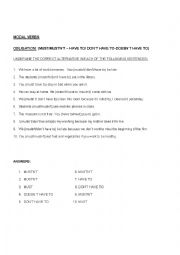 English Worksheet: modal verbs obligation