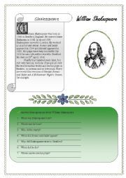 English Worksheet: William Shakespeare