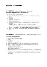 English Worksheet: Book report / reading  assignment