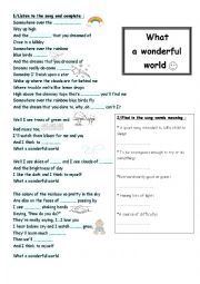 English Worksheet: What a wonderful world+Somewhere over the rainbow 