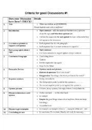 English Worksheet: Checklist for good Discussion Essays