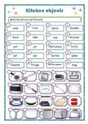 English Worksheet: kitchen objects