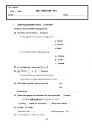 English Worksheet: Mid -  TERM TEST N 1    8TH FORM