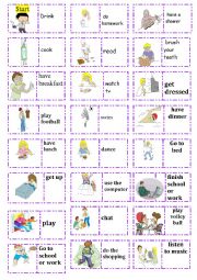 English Worksheet:  daily routine dominoes 