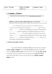 English Worksheet: END OF TERM TEST N 1   7th form