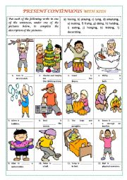 English Worksheet: PRESENT CONTINUOUS with KIDS  (with key)