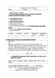 English Worksheet: END OF TERM TEST N 1