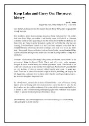 English Worksheet: Keep calm and carry on- the secret history