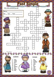 English Worksheet: PAST SIMPLE REGULAR VERBS ENDING IN -Y - CROSSWORD + KEY