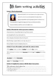 English Worksheet: Writing activities 