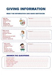 English Worksheet: present simple for giving information