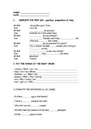 English Worksheet: WH QUESTIONS, PREPOSITION OF TIME REVIEW