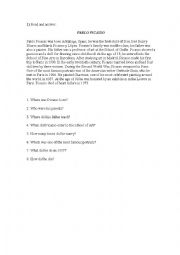 English Worksheet: Pablo Picasso