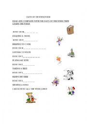 English Worksheet: DAYS OF THE WEEK POEM