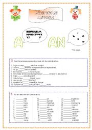 English Worksheet: Indefinite Article- a&an