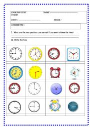 English Worksheet: What time is it? : TEST