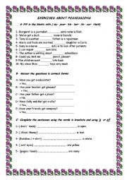English Worksheet: EXERCISES ABOUT POSSESSIONS