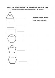 English Worksheet: SHAPES AND COLOURS