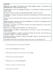 English Worksheet: Scotland - easy reading and comprehension