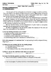 English Worksheet: reading comprehension