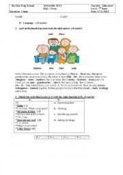 English Worksheet: mid term english test n  1  7th form