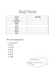 English Worksheet: body parts