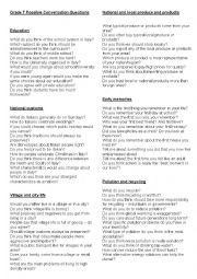 English Worksheet: TRINITY GESE GRADE 7 - POSSIBLE CONVERSATION QUESTIONS 