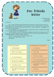 English Worksheet:  Pen friend letter-comprehension
