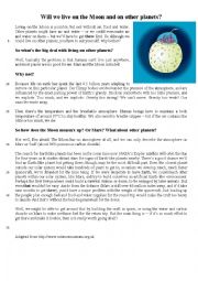 English Worksheet: Conquest of Space: Will we live on the moon...?