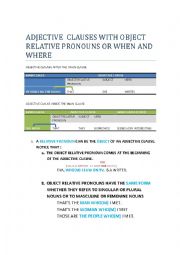 ADJECTIVE  CLAUSES WITH OBJECT RELATIVE PRONOUNS OR WHEN AND WHERE