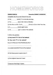 English Worksheet: HOMEWORKS