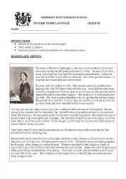 English Worksheet: Florence Nightengale comprehension