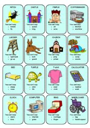 English Worksheet: Taboo - game cards and directions