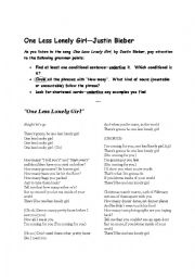 English Worksheet: Justin Bieber--One Less Lonely Girl
