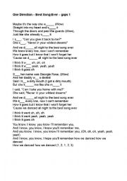 English Worksheet: One Direction - Best Song Ever - Past simple word fill
