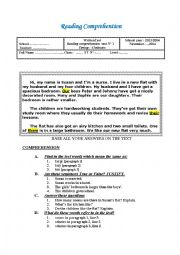 English Worksheet: READING COMPREHENSION TEST