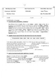 English Worksheet: english test 9 th year form